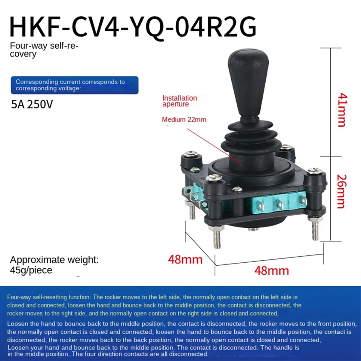 A75K Monolever Joystick Switches with Push Button 2 4 8 Way Reset Momentary Toggle -Rocker Switches CV4--04R2G