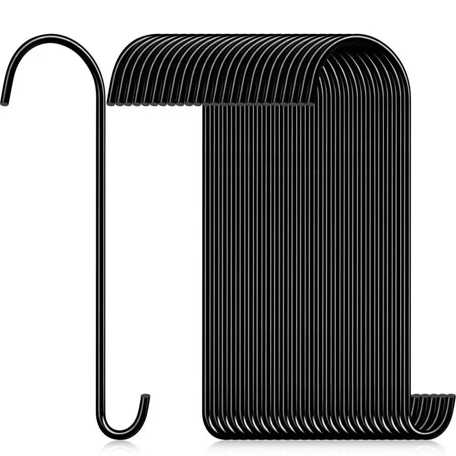 

Набор из 18-дюймовых S-образных крючков для подвешивания растений, прочные металлические удлинители-крючки для кормушек для птиц, ветряных колокольчиков, цветочных корзин, черные, Vi
