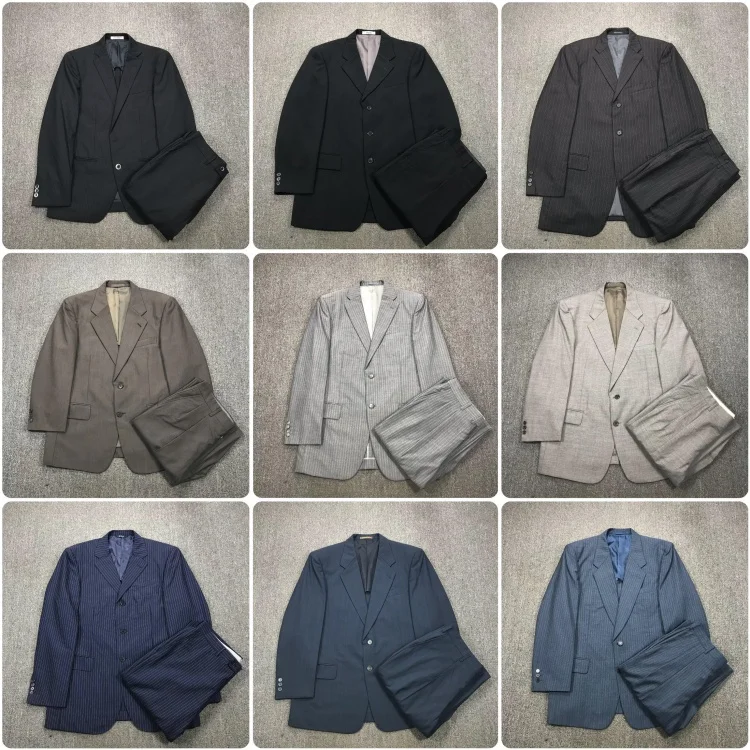 

Vintage Casual Thin Faionable Gentleman's Busin Suit Set for Commuting Spring Summer Autumn Winter Stand Fit Two Buttons
