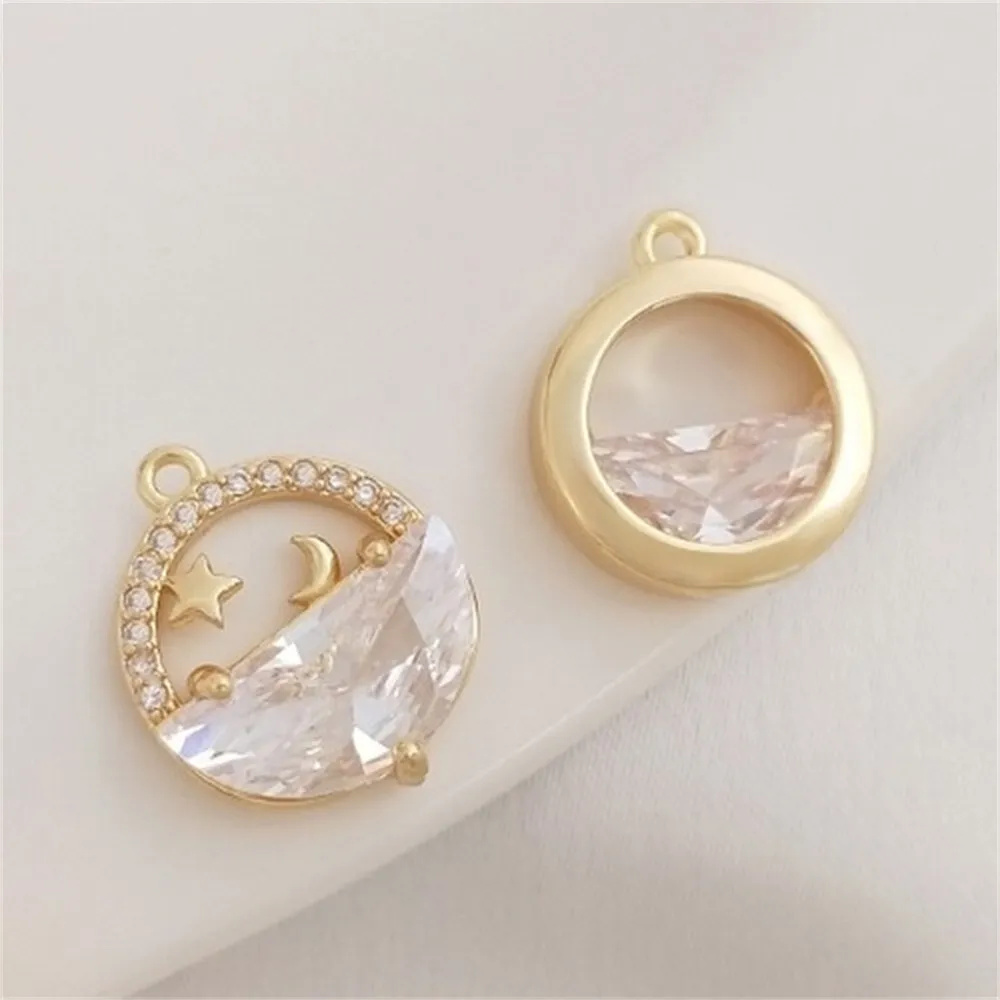 

14K Gold-plated Zircon Still Water Bright Moon Circular Pendant Handcrafted DIY Headpiece Pendant Necklace Earring Pendant K295