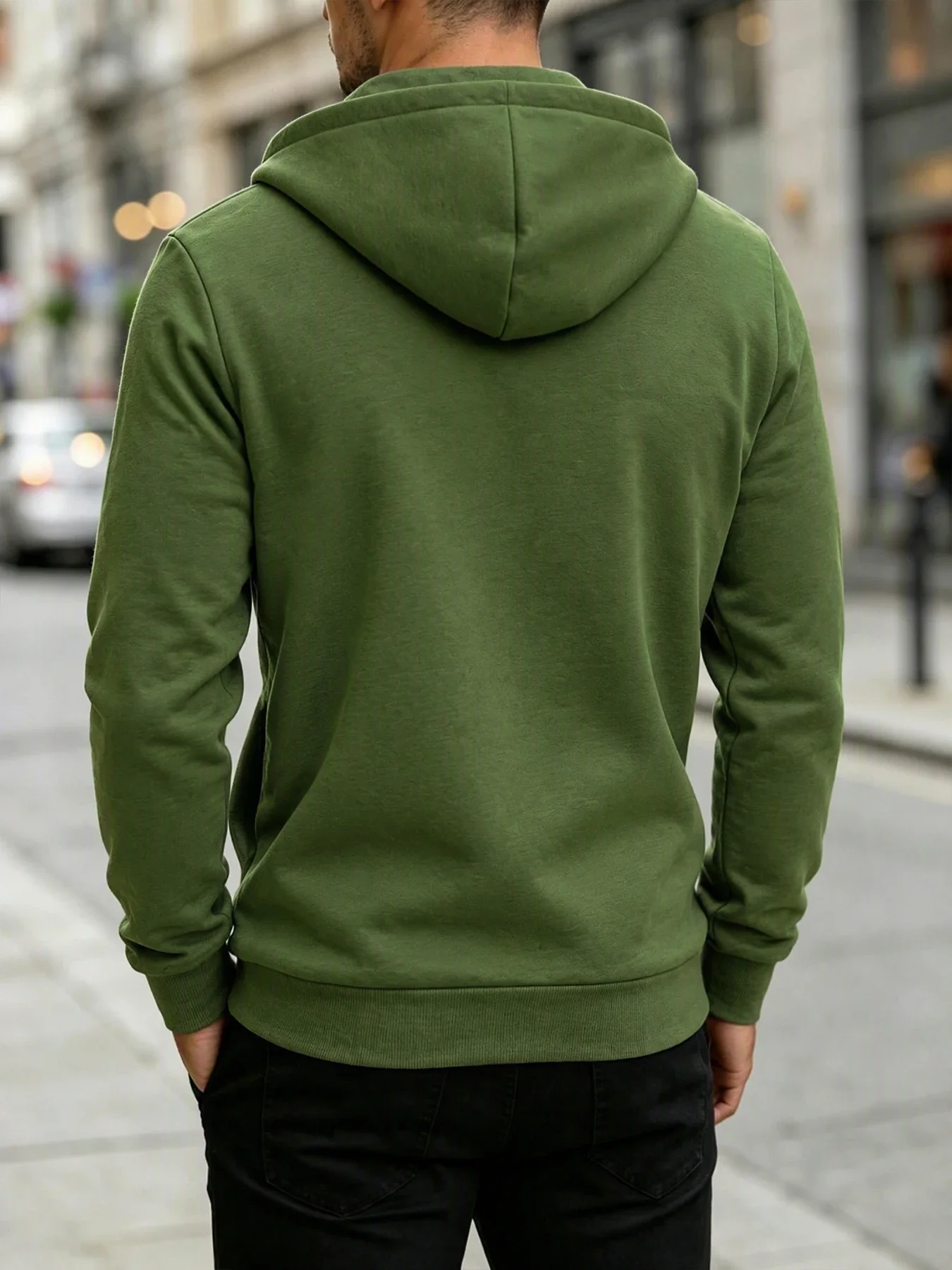 Men Autumn Winter Warm Hooded Outerwear Full Zip Up Jacket Drawstring Hood Rib Cuff Coat With Hand Pockets Casual Daily Tops