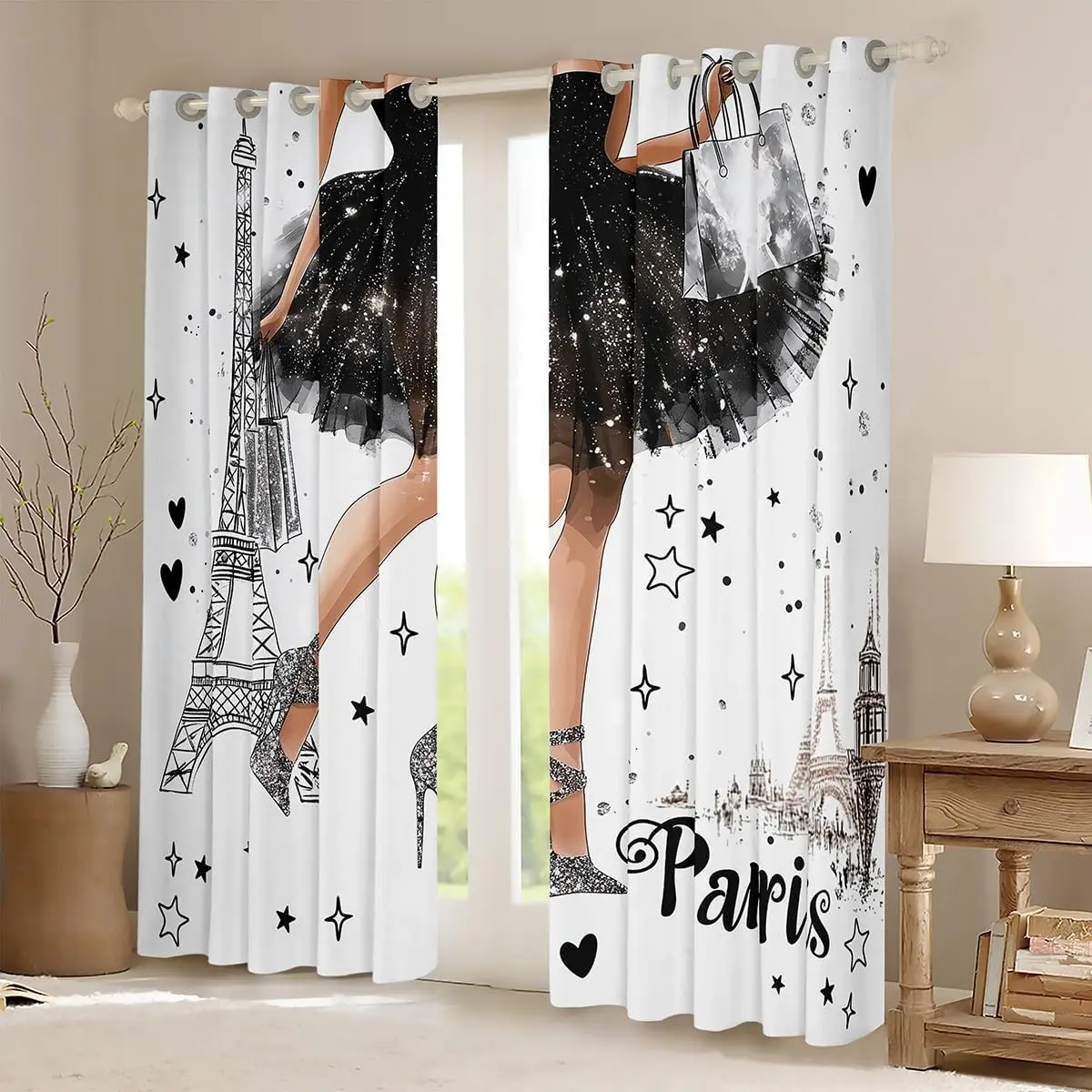 Parisian Chic Eiffel Tower Curtain Black and White Glamour Fashion Home Decor Polyester Shower Curtain Bathroom Window Drapes Ar