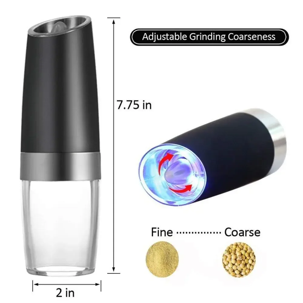 2Pcs Automatic Electric Gravity Induction Adjustable Salt and Pepper Grinder Spice Mill Food Particles Grinder Kitchen Tools