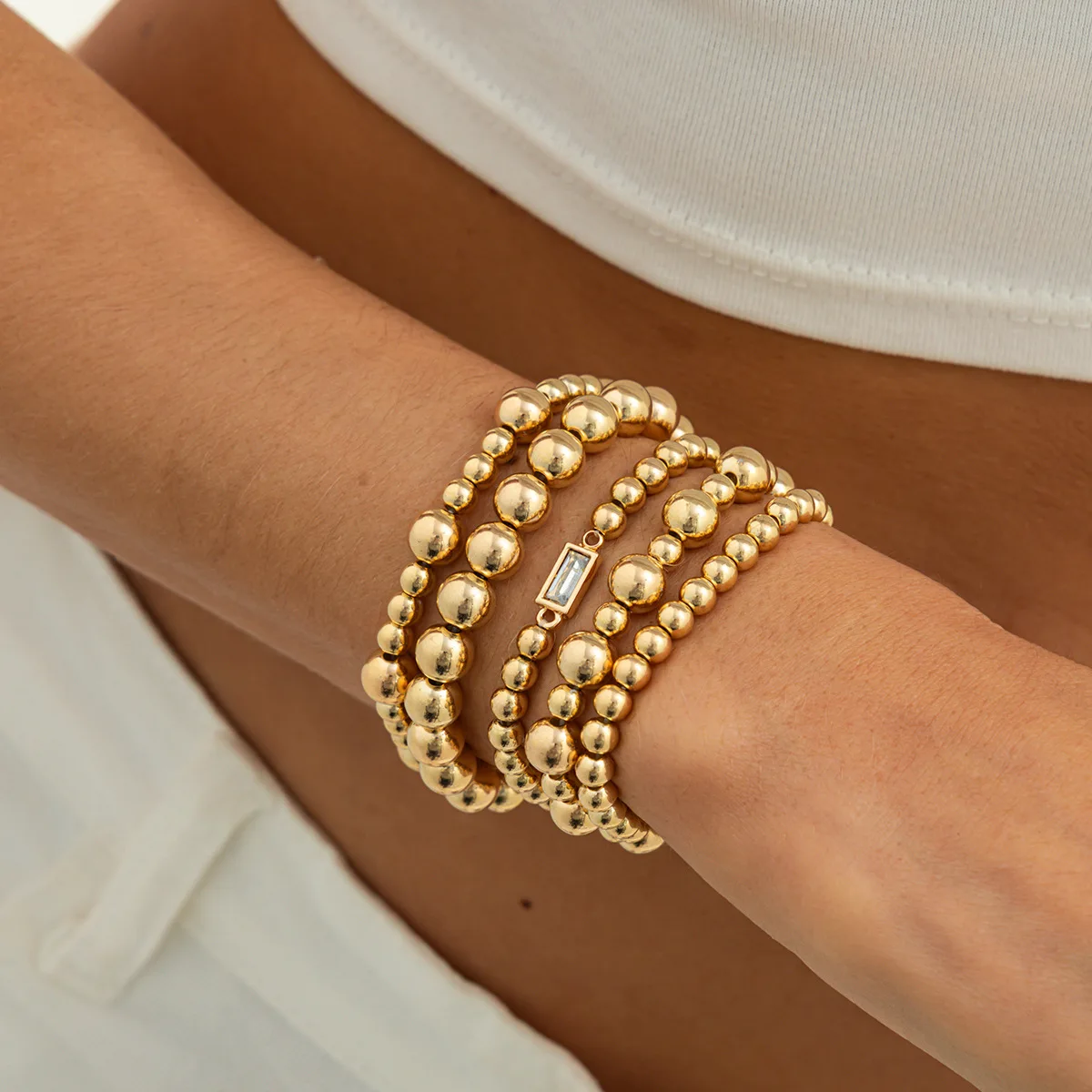 Bracelet Micro Pave Acrylic Rhinestone Stackable Premium Design for Women Daily Commute Durable Lightweight Gold Tone