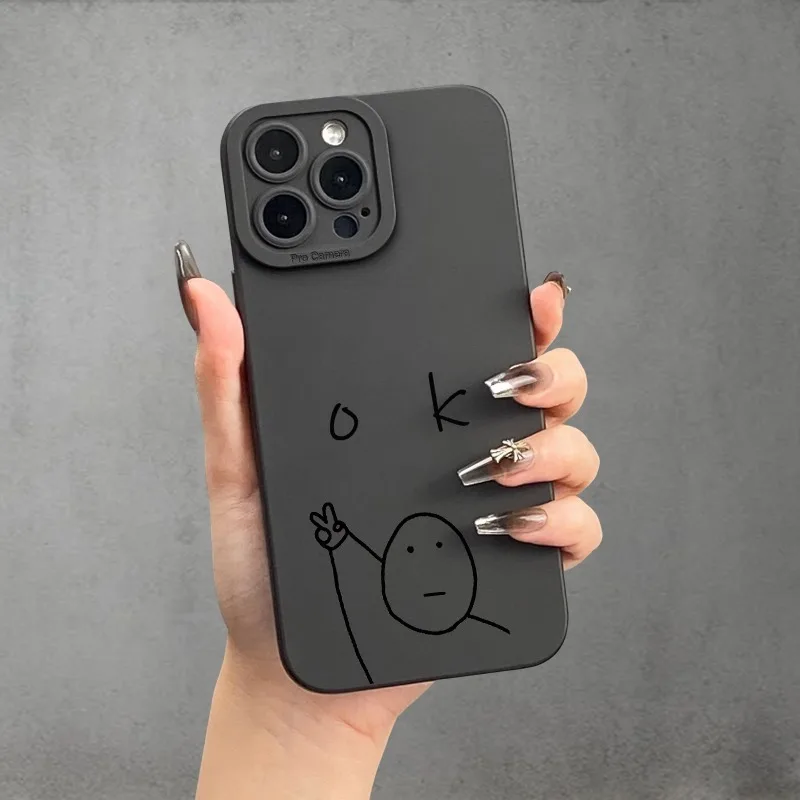 حافظة هاتف بسيطة من Line Art OK مناسبة لهاتف iPhone 17 16 15 14 13 12 11Pro/ Max/Plus غطاء خلفي مضاد للسقوط والصدمات #4