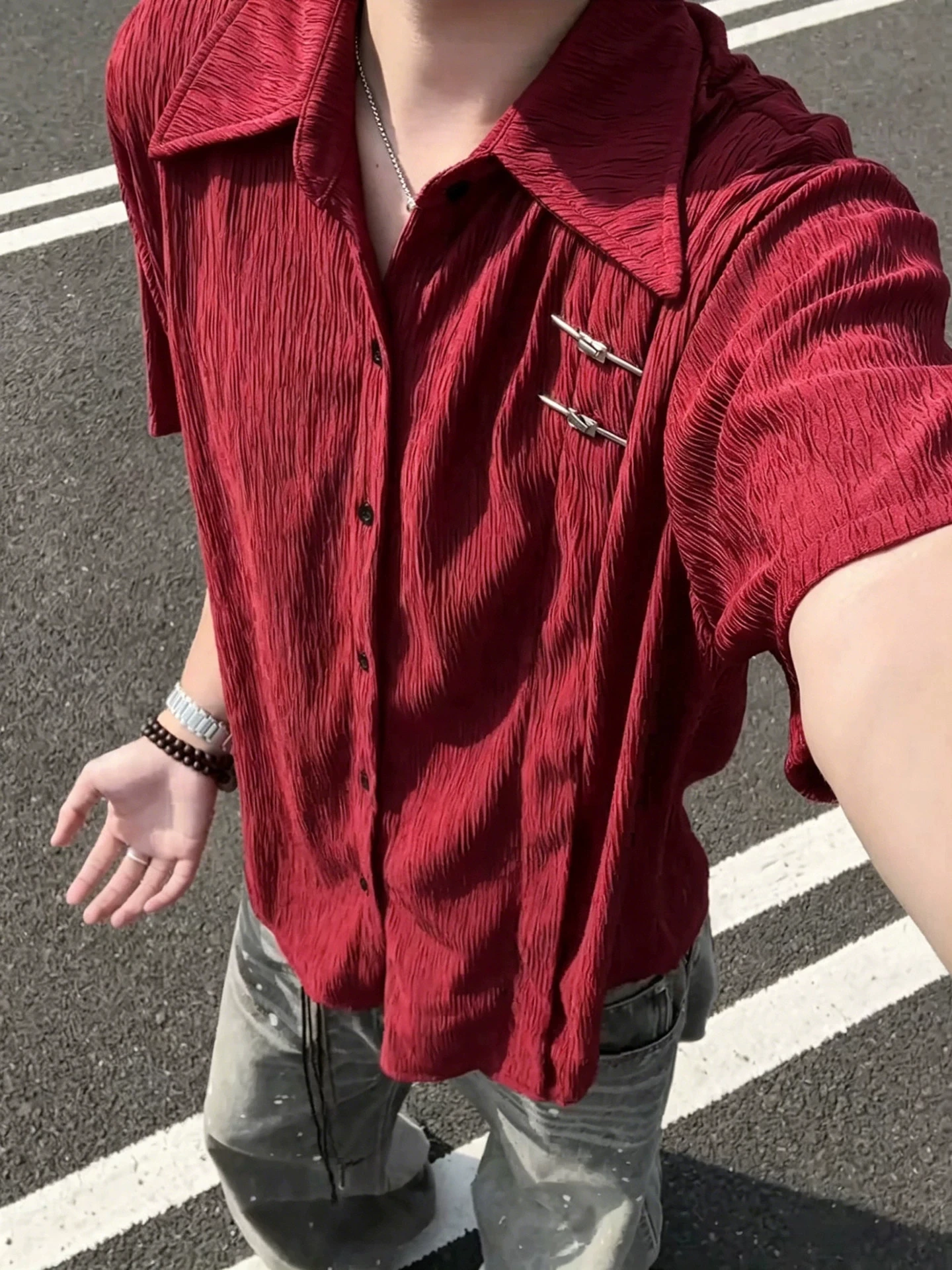 

New Chinese Style Textured Ice Silk Short Sleeve Shirt Men's Engagement Clothes Summer Fashion High End Drape Cool Feeling Shirt