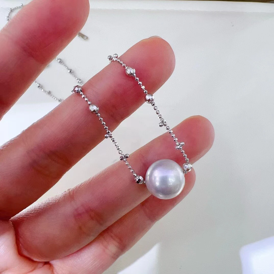 

New Pearl Pendant AAAA 10-11mm South Sea Natural Round Pearl Necklace, 18 inch 925