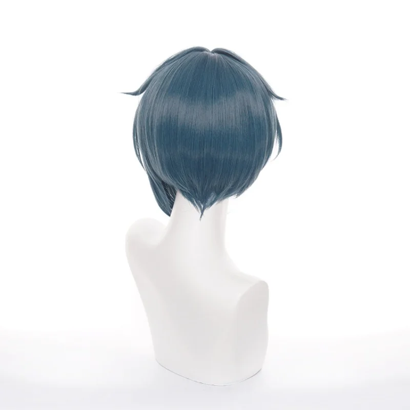 Xingqiu Wig Game Genshin Impact Xingqiu Short Cosplay Green Blue Wig Synthetic Hair Wigs Party Christmas Halloween +Wig Cap