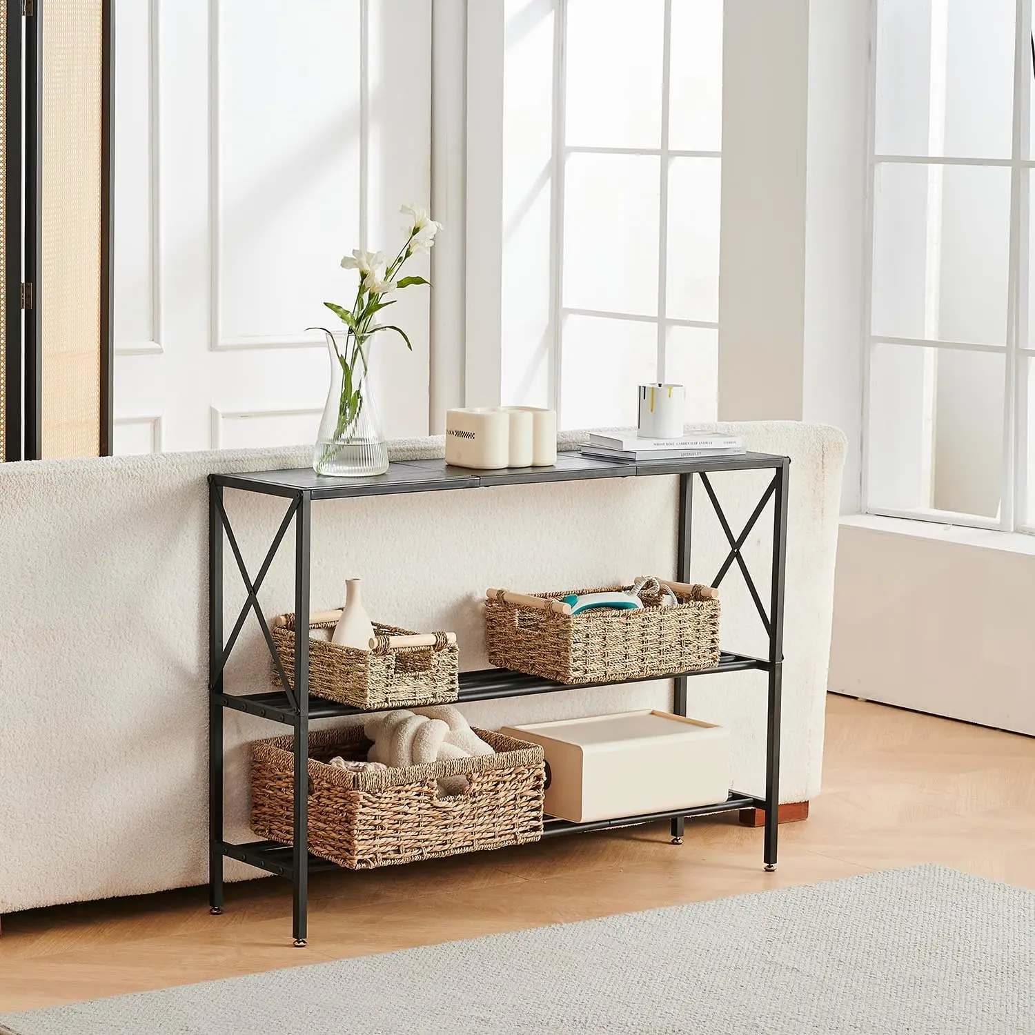 

Umail Furniture Table, 3 Tier Entryway Table, Hallway Table, Narrow Sofa Table with Shelves, Display Side Table