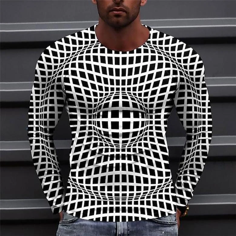 Vintage Optical Illusion 3D Printed T Shirt Men Fashion Dizzy Long Sleeve Tee Tops Women Kid Funny Man Streetwear Graphic TShirt