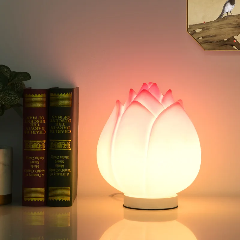 New Chinese Retro Style Lotus Modeling LED Table Lamp Modern Romantic Bedroom Bedside Ornament Study Reading Desk Lights
