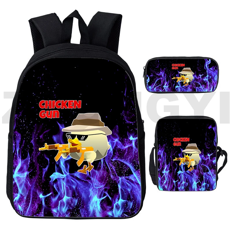 Fashion 3D Chicken Gun Game Backpack Men 3 Pcs/Set Laptop Daily Elementary School Bags Girls Cartoon Chicken Gun Mochila Pen Box