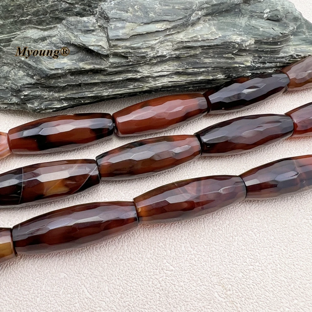 10PCS 13X40MM Large Faceted Natural Brown Agates Cutting Barrel Nugget Beads MY230970