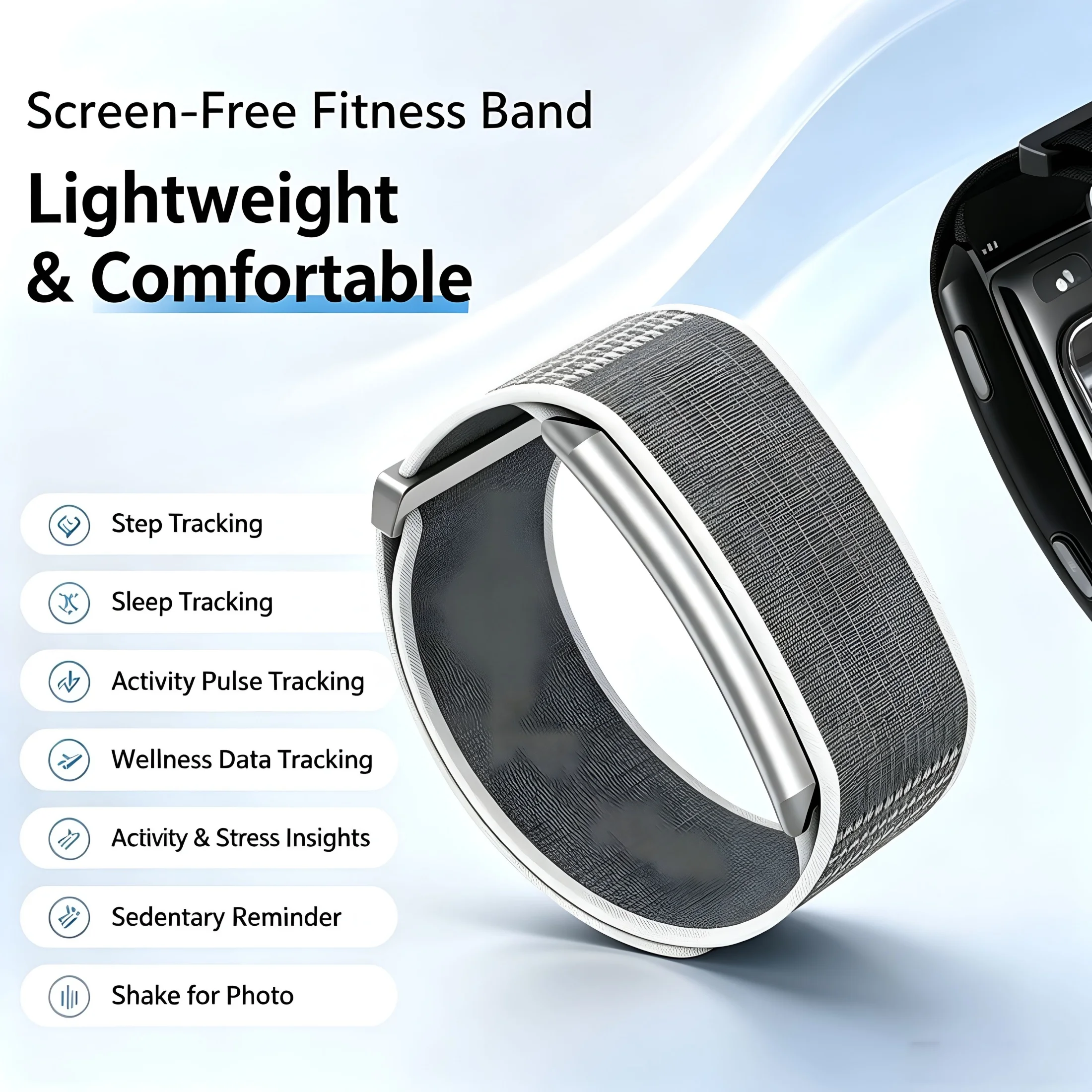 Screen-Free Nylon Braided Strap Fitness Band Activity And Sleep Tracker with Multiple Sports Modes App Sync