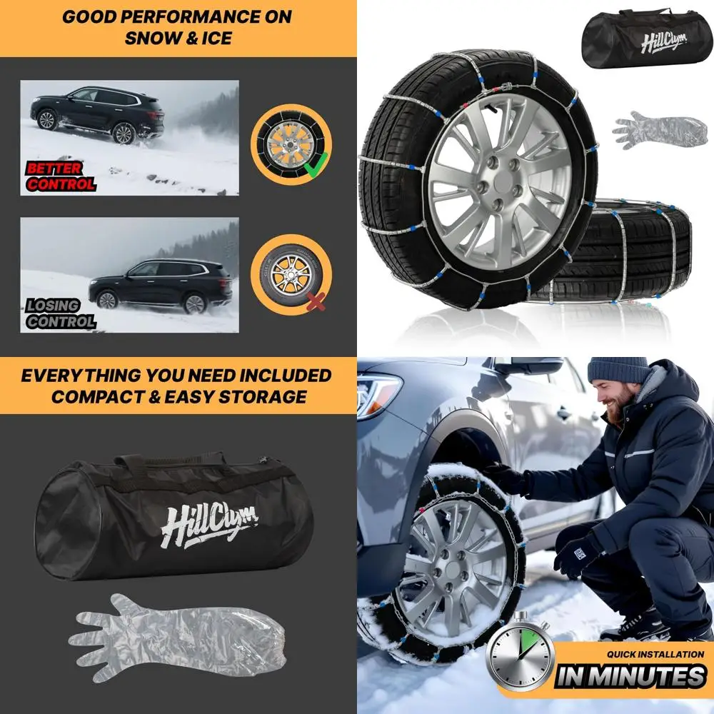 

Snow Chains for Car Tires, Tire Chains for Passenger Car, Light Truck, SUV, Quick Fit & Easy Installation, HP1042 Portable Reusa