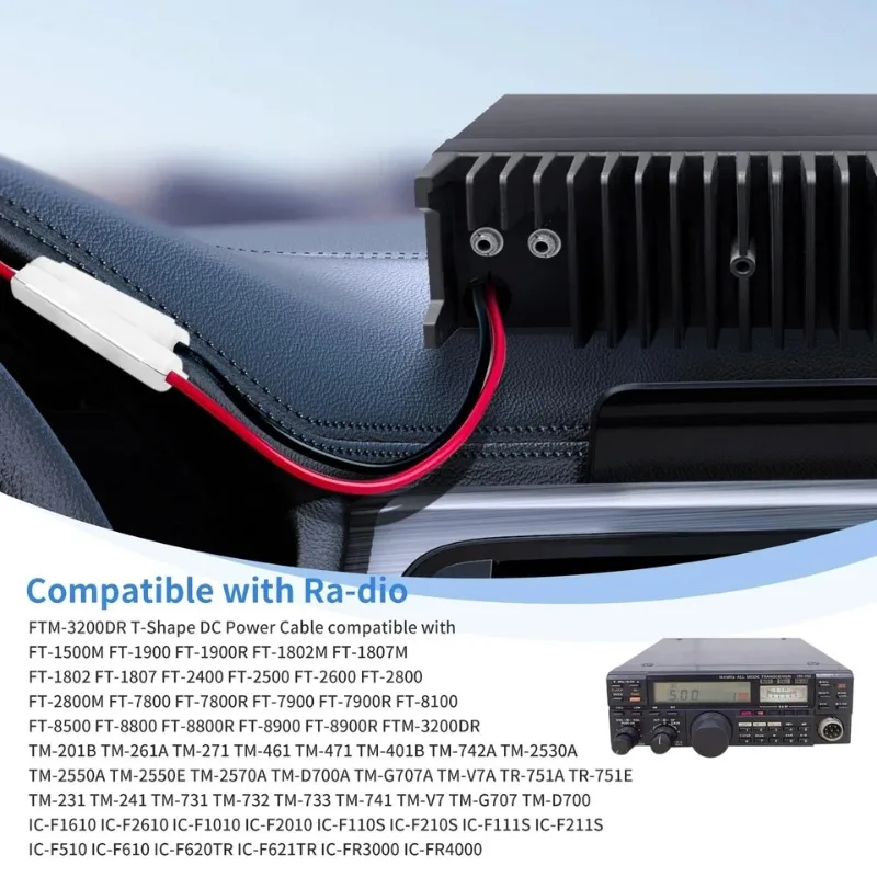 2pcs 3M T-Shape Car Radio DC Power Cable CB Radio Power Adapter Mobile Transceiver Power Connector for YAESU Kenwood ICOM Radio