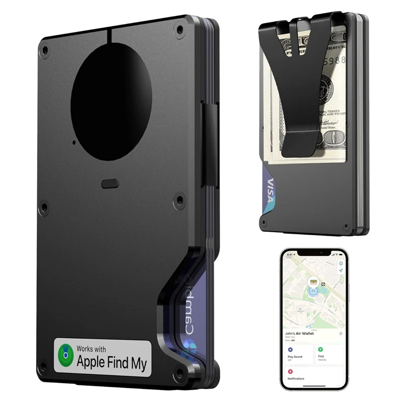 rfid-ブロッキング紛失防止メタルウォレットミニマリスト超薄型ビジネスウォレットメンズクレジットカードホルダーキャッシュクリップロック可能-findwallet