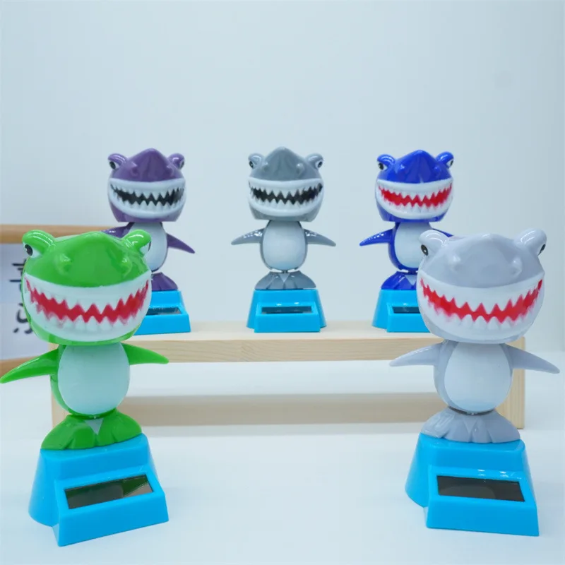 Novelty Funny Shark Solar Car Small Ornaments Cute Shaking Head Dancing Cartoon Shark Centre Console Car Interior Accessories