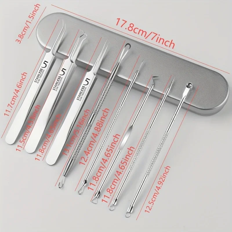 3/8 Pieces Of Stainless Steel Tweezer In Various Sizes With Storage Box, Super Sharp To Remove Blackheads, Facial Pore Cleaning