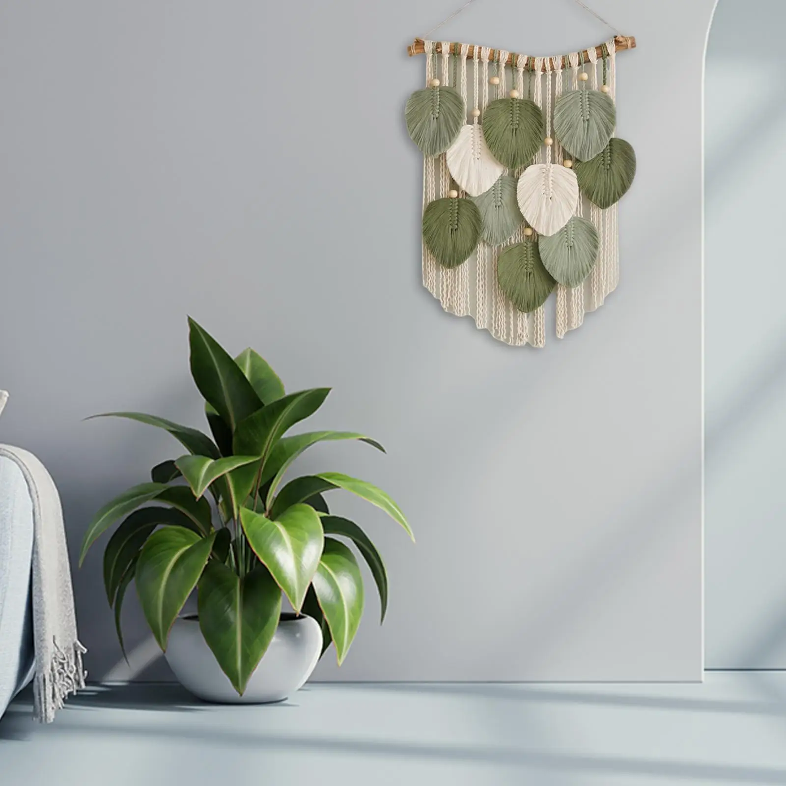 Boho Tapestry Wall Hanging Leaf Pattern Woven Cotton Wall Cloth Art Decor for Hallway and Home
