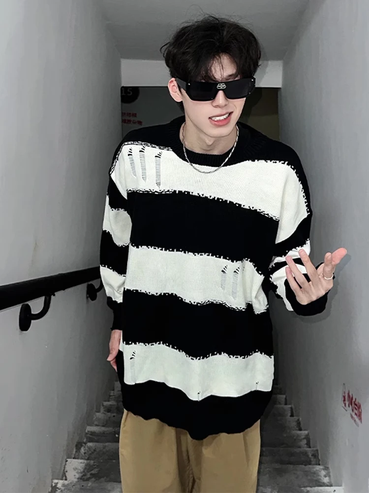 

American Casual Striped Knitwear Men's Spring Autumn High-End Feeling CleanFit Sweater Jaet Trendy Brand Color Blo