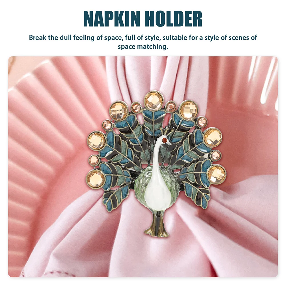 

2Pcs Alloy Napkin Rings Metal Peacock Napkin Buckle Classic Style Decorative Holder for Dining Table Party Use