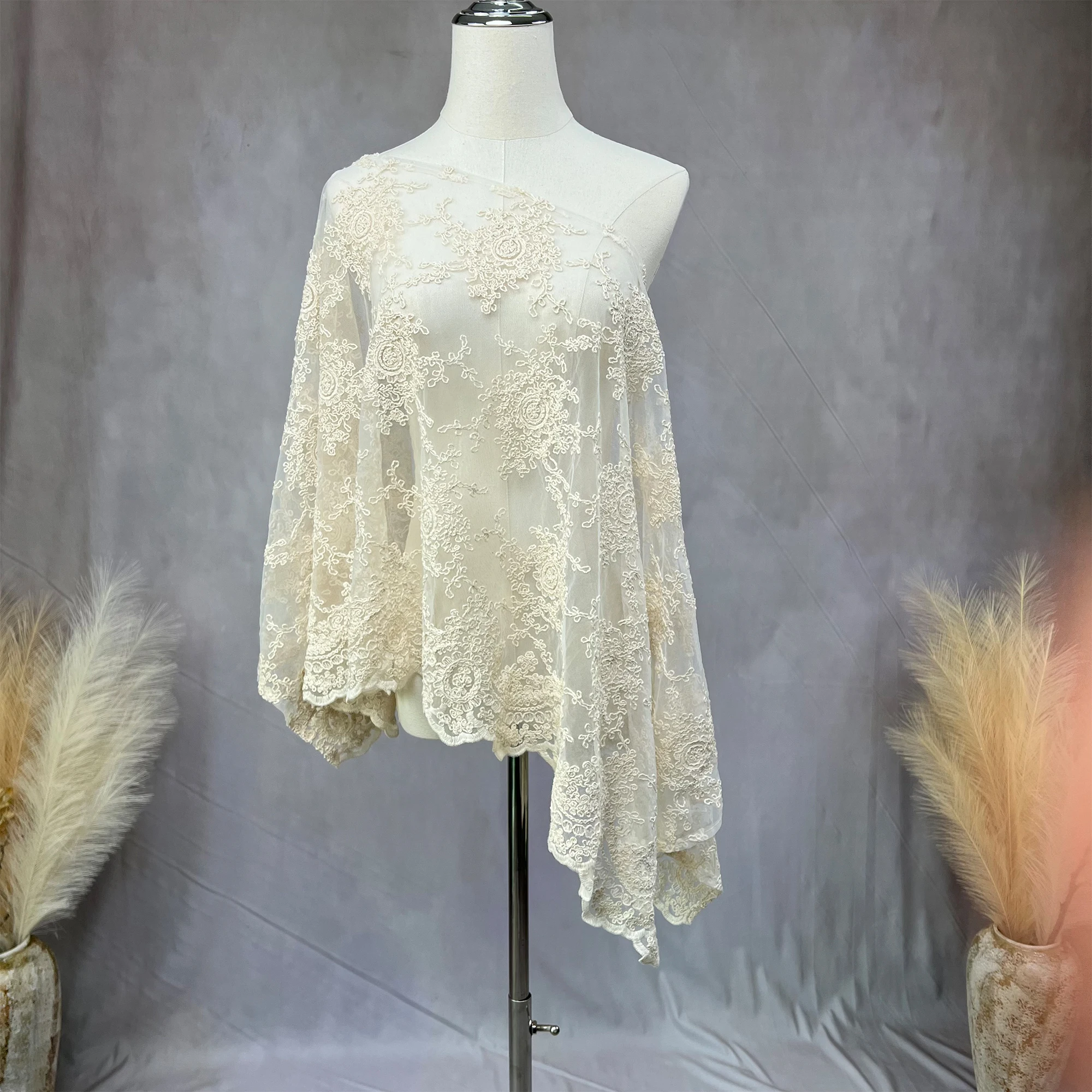 Don&Judy Off-Shoulder Neckline Lace Maternity Top with Bell Sleeves Scalloped Hem Perfect for Layering Elegant Photoshoots