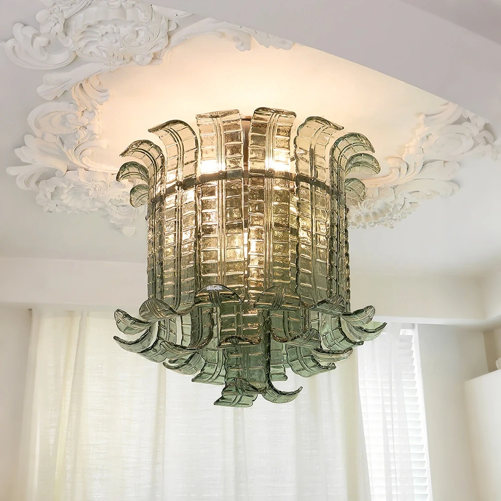 Vintage Two Hook Murano Glass Chandelier Italian Double Layer Retro Pendant Light For Dining Room Living Room Bedroom Ceiling