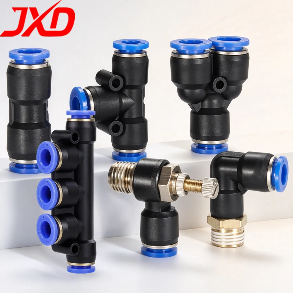 Pneumatic Push to Connect One Touch Fitting Air Hose Quick Connector Straight Tee Y Shape Reducing Plastic PU Tube Union