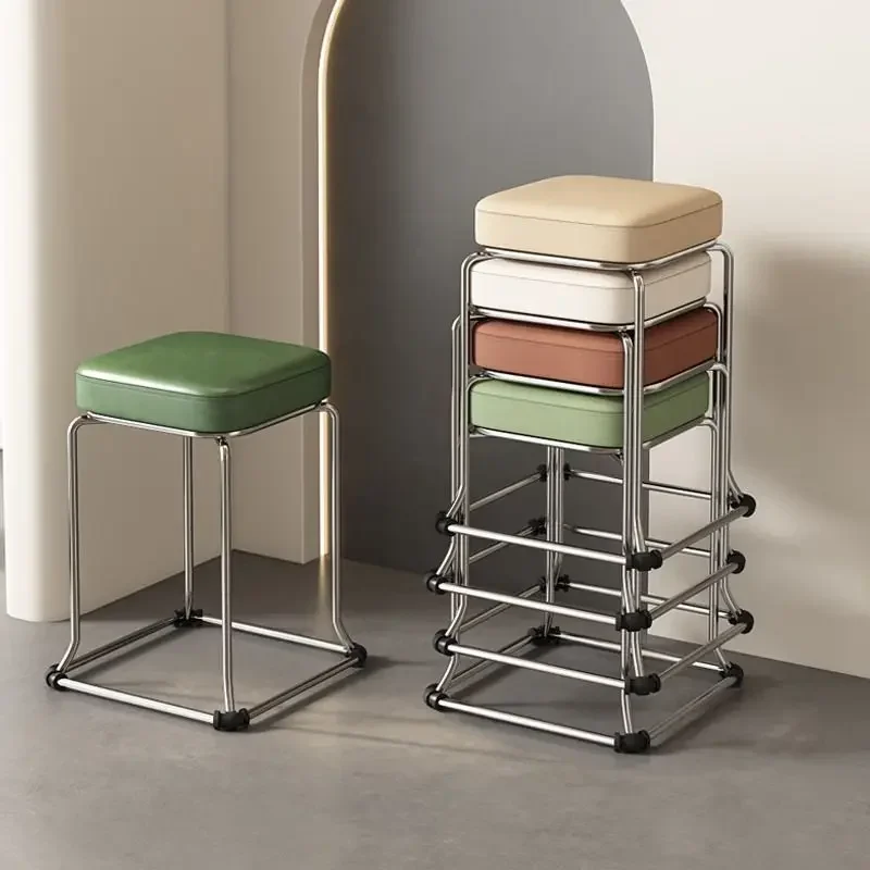 Extra Thick Steel Round Stool Dining Room Household Stool Folding Practical High Bench Living Room Stackable Soft Bag Chair