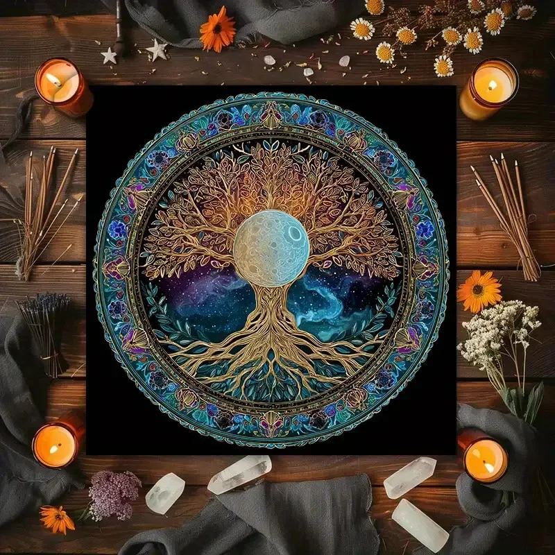 1pc of Altar Cloth Featuring a Moon And Tree of Life Design, Made from Durable Polyester Fiber, Suitable for Tarot Card Readings