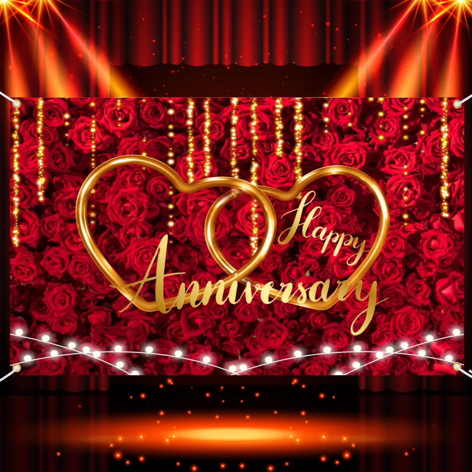 Happy Anniversary Banner Decorations for Party,Rose and Ring Red Anniversary Photo Background,Wedding Anniversary Decorations