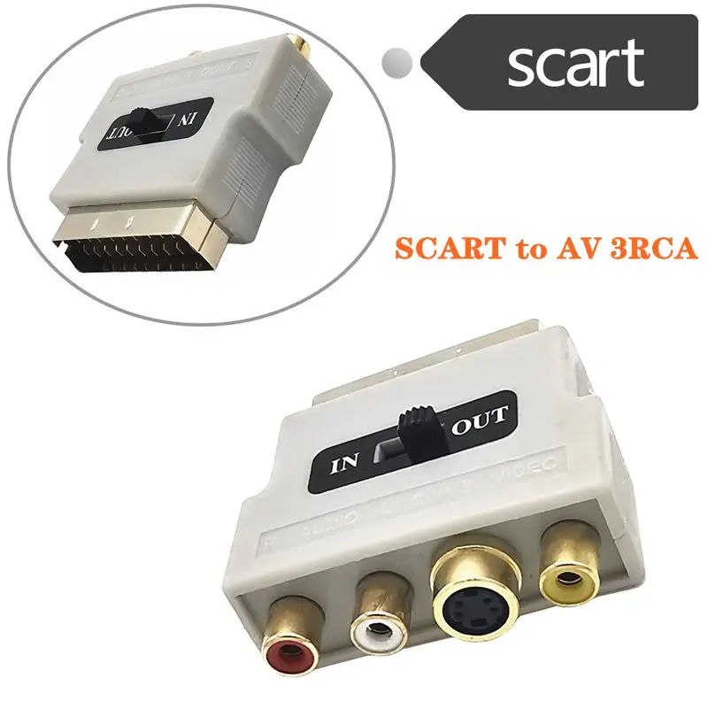 Gold-Plated SCART Converter Plug Connector 21Pin Adapter SCART To AV 3RCA With Switch Converter