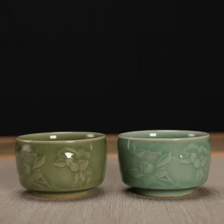 Long Quan Celadon Retro Owner Cup Plum Green Pink Green Tea Cup Chinese-style Tea Set Drinking Appreciation Cup by Zhu Qinglin