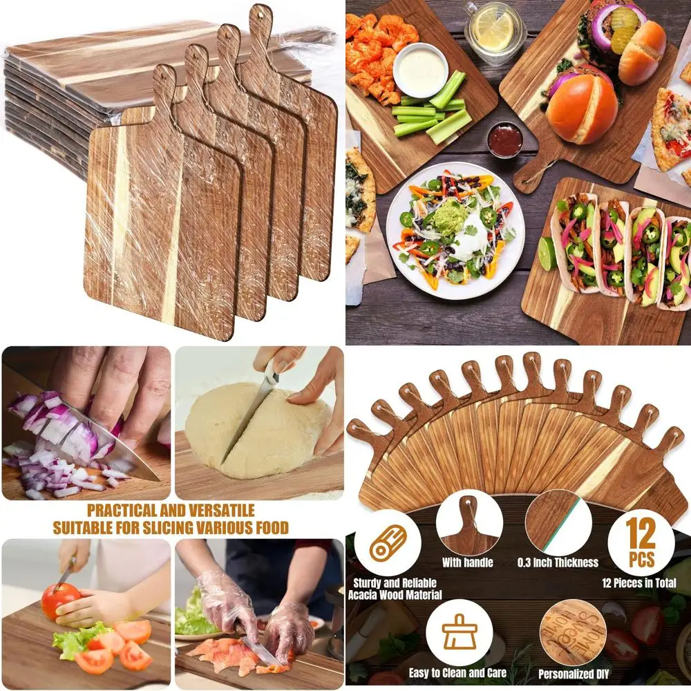 

Large Acacia Wood Cutting Board Set, 12 Pieces, 17x13 Inches, Ideal for Kitchen Prep and Serving