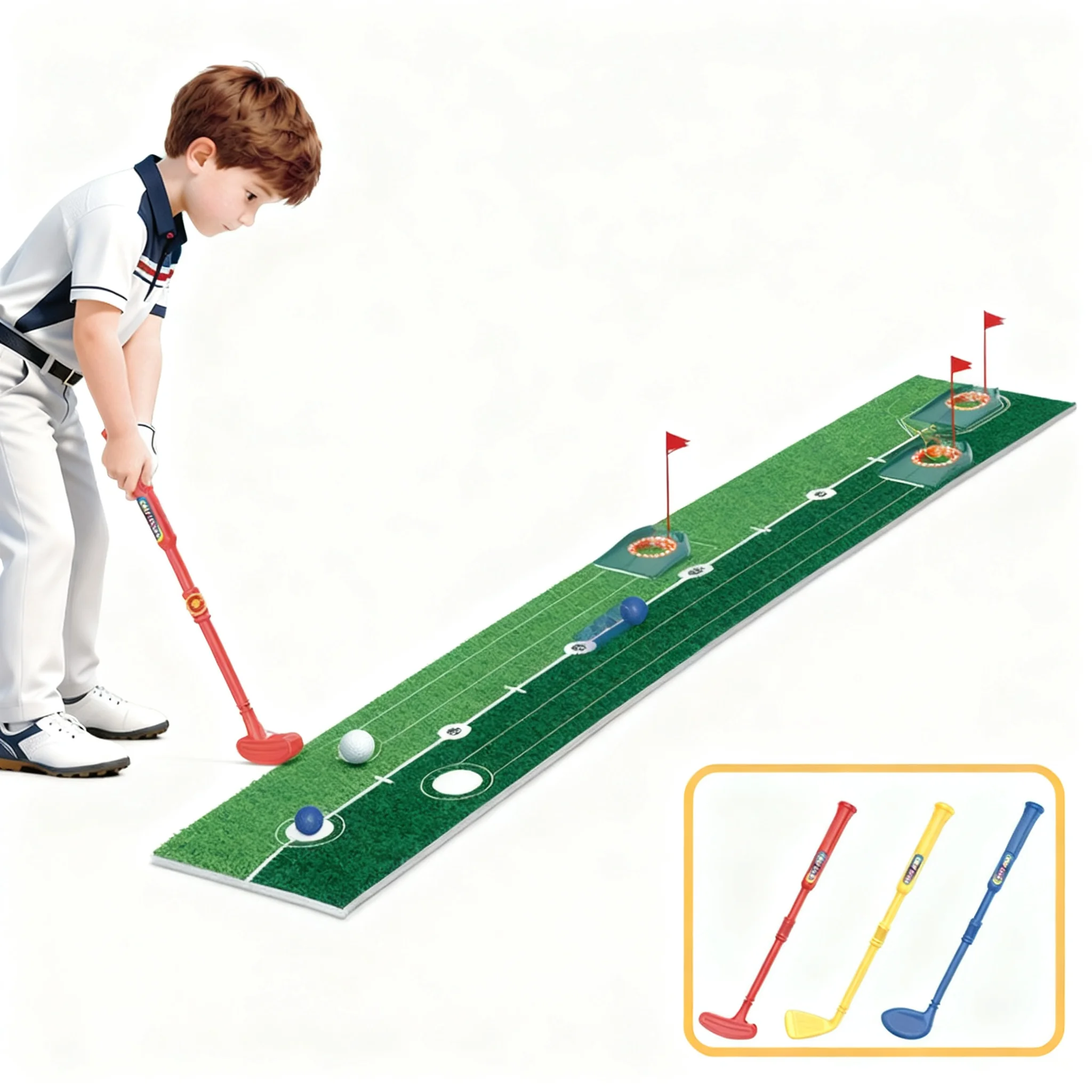Kids Golf Putter Set 2 In 1 Golf Toy Colorful Light Indoor Outdoor Sports Toy Children