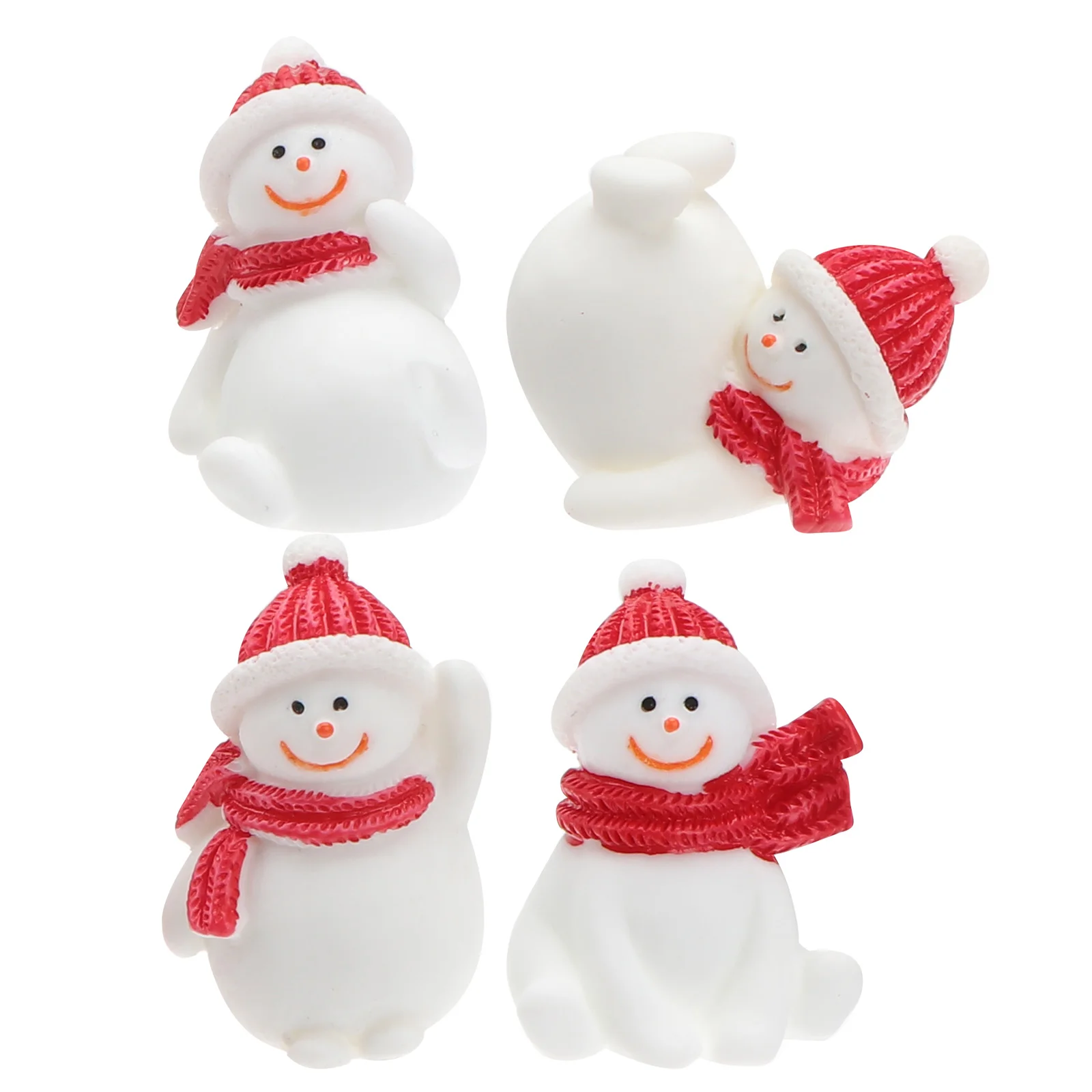 4 PCS Snowman Micro Landscape Decoration Christmas Decorations Desktop Resin Ornament Winter Mini Statue