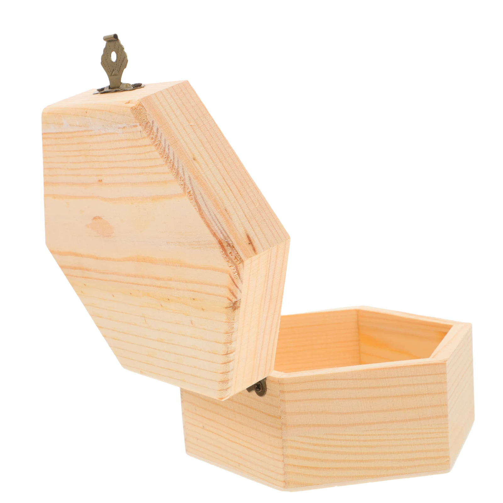 Wooden Jewelry Small Pine Storage Boxes Small Wooden Box With Lid Hexagonal Shape Lid Containers Unpainted Durable Large