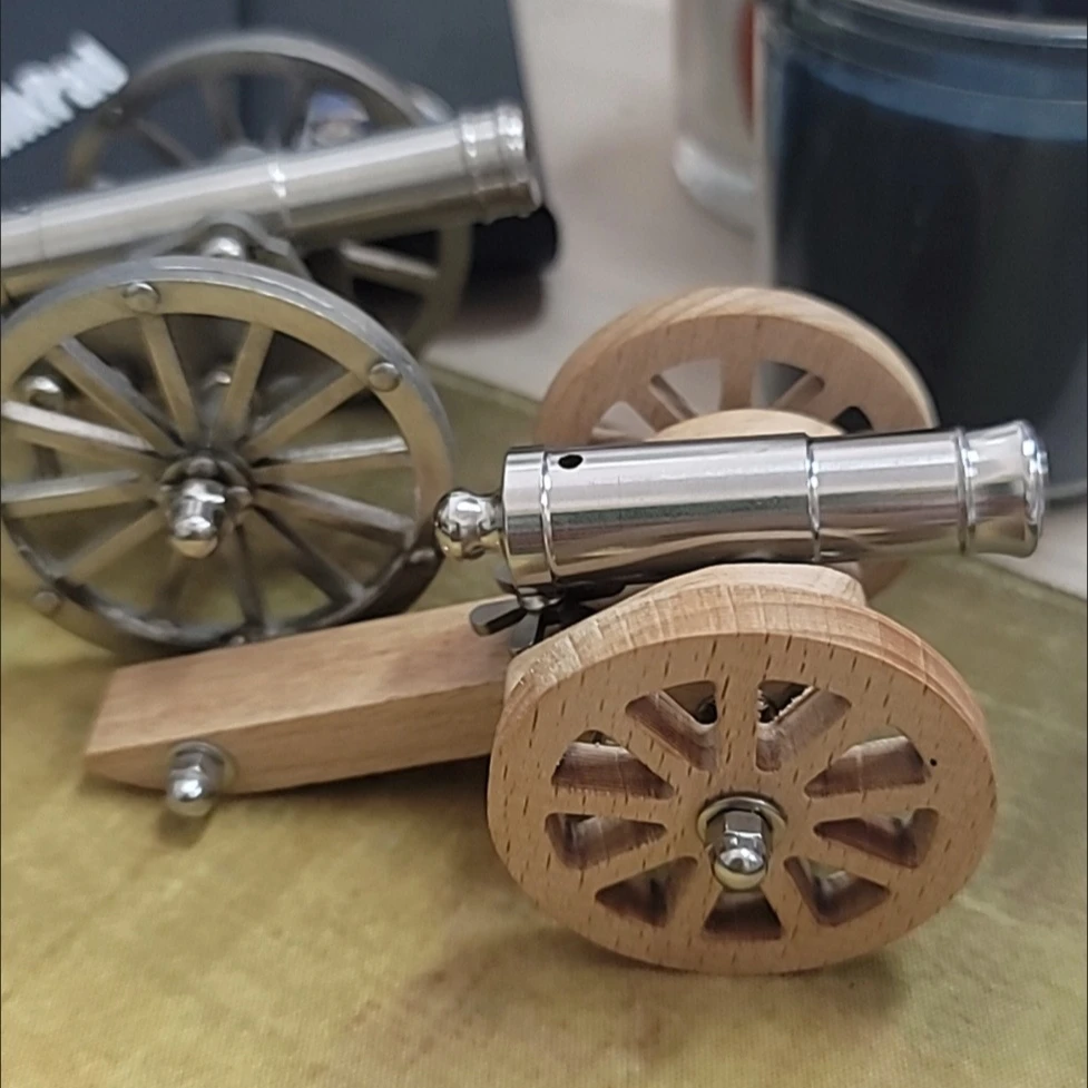 

Stainless Steel Mini Napoleon Cannon Model, Beech Wood, Military Enthusiast Ornament