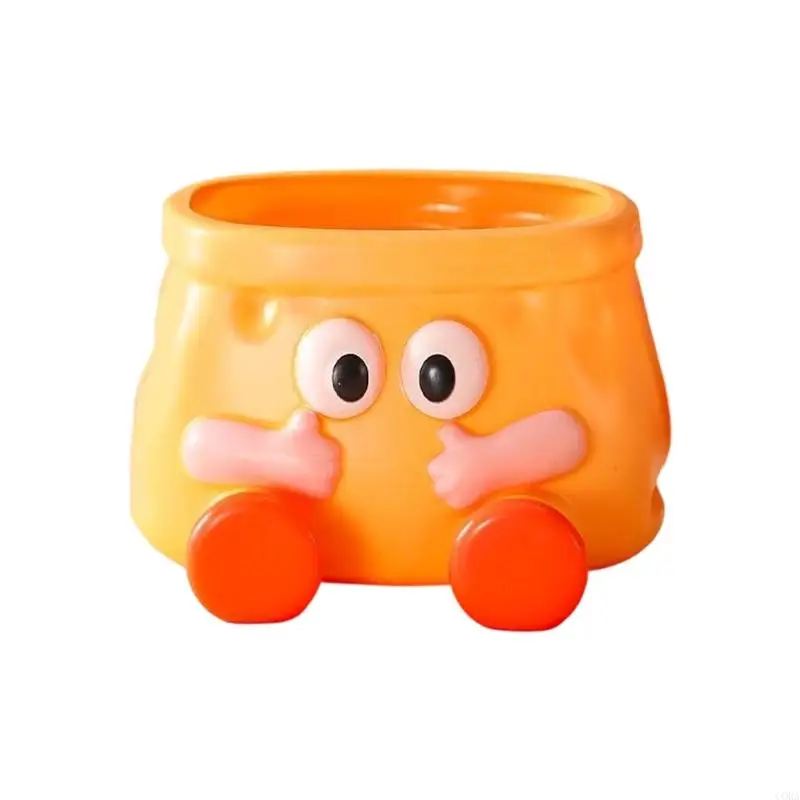 CORA Cartoon Pencil Cup with Open-Top Access, Yellow Large-Eye Desktop Caddy for Writing Tools, Scissors, Eyeglasses, and Small