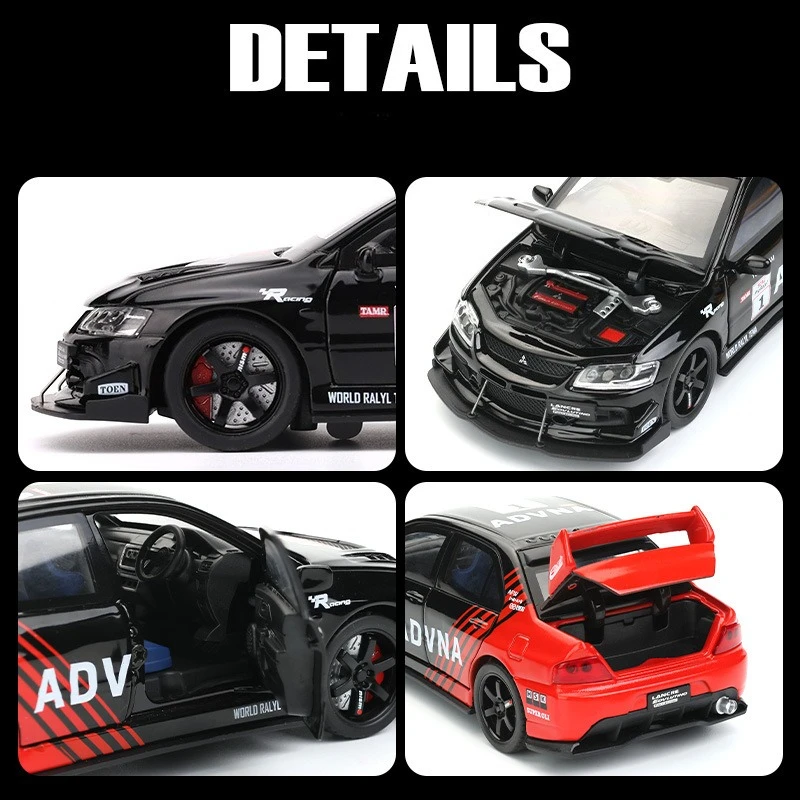 Modelo de coche deportivo de aleación Mitsubishis Lancer Evolution 1:32, vehículos de juguete de Metal fundido a presión, modelo de coche, sonido de simulación, luz, regalos para niños
