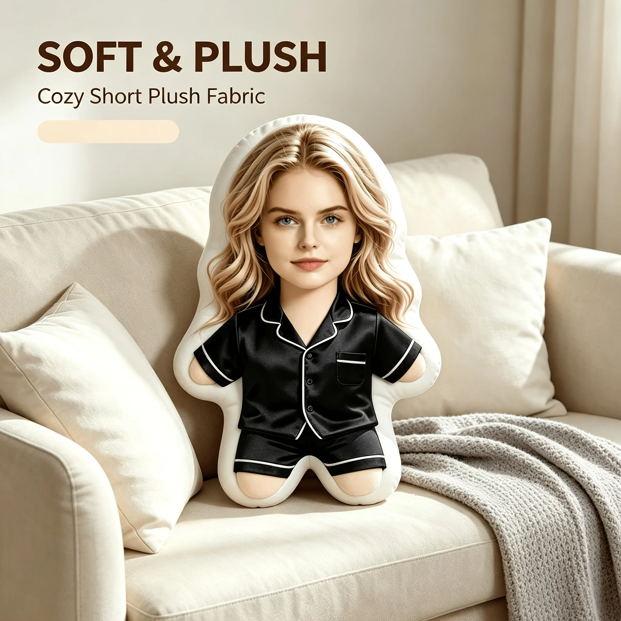 Custom Face Pillow Upload Photo Personalized Human Shape Plush Cushion Black Pajama Doll Decor Sofa Bed Car Gift Xmas Birthday