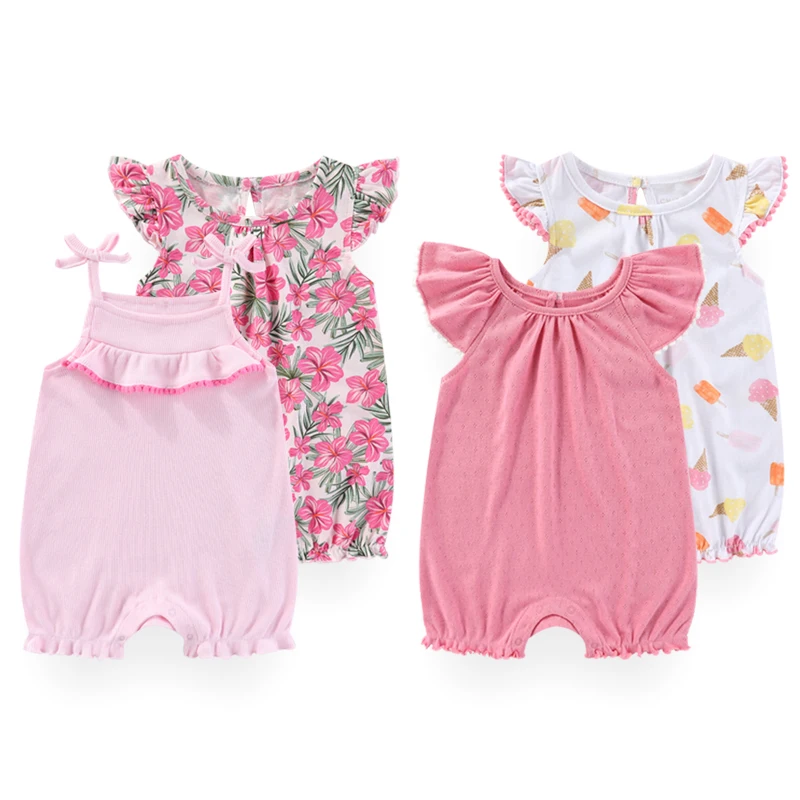 2 Pieces Cute Newborn Girls Jumpsuits Cotton Baby Rompers Summer Sleeveles Infant Clothes