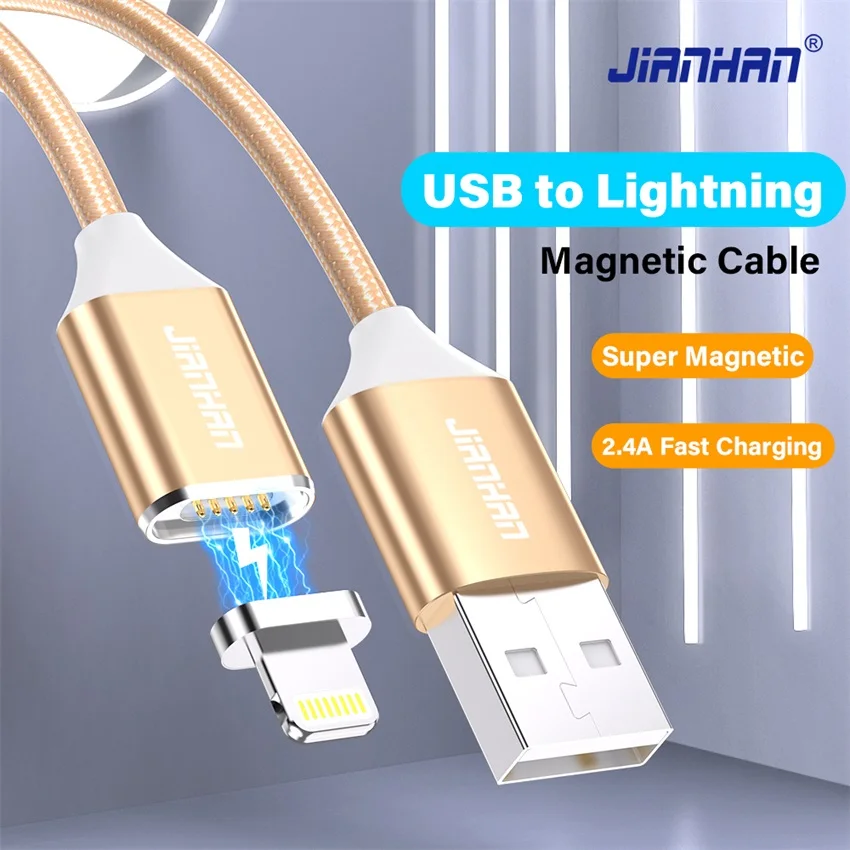 JianHan Magnetic Charging Cable for Lightning 1m Fast Charge Magnet Charger Cable for iPhone 12 11 Pro XS Max X XR 8 7 6 6S Plus