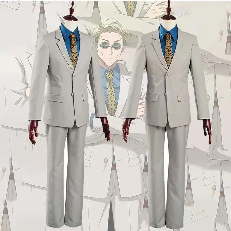 Overtime Sorcerer Kento Nanami Cosplay Costume Jujutsu Kaisen Beige Suit Business Outfit Full Set with Leopard Tie for Men - view 2