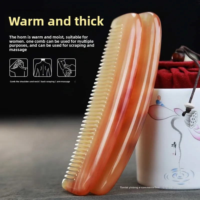 Sheep’s horn comb for anti-static hair loss massage, horn comb, cute for girlfriends, comes with a bag. Includes sandalwood.