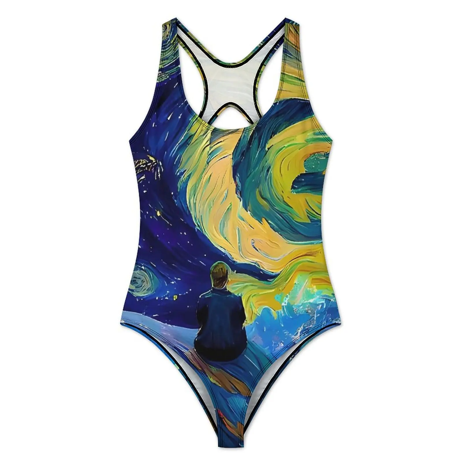 Van Gogh Swimsuit Abstract Starry Night Push Up Swimwear One-Piece Holiday Rave Bathing Suit Bodysuit Sexy Printed Beachwear