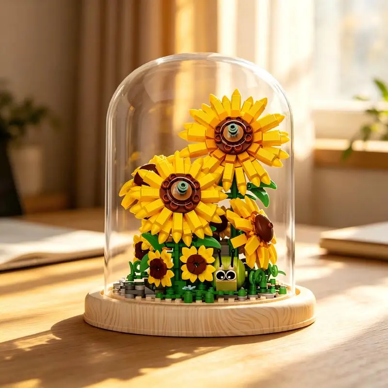 Flower Dome Building Bricks, Glass Cover Protection, DIY Kit, Desktop Decor, Nice Birthday Gift For Relatives & Friends.