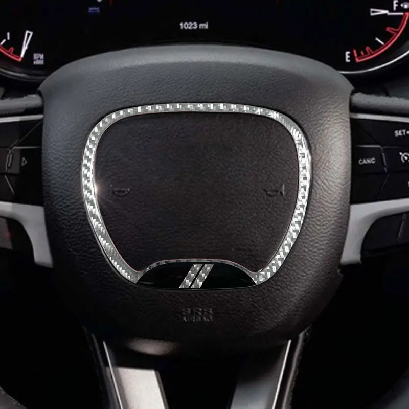 Car Interior Accessories Carbon Fiber Steering Wheel Center Ring Trim  Cover Sticker Decor For Dodge Challenger Charger Ram 1500