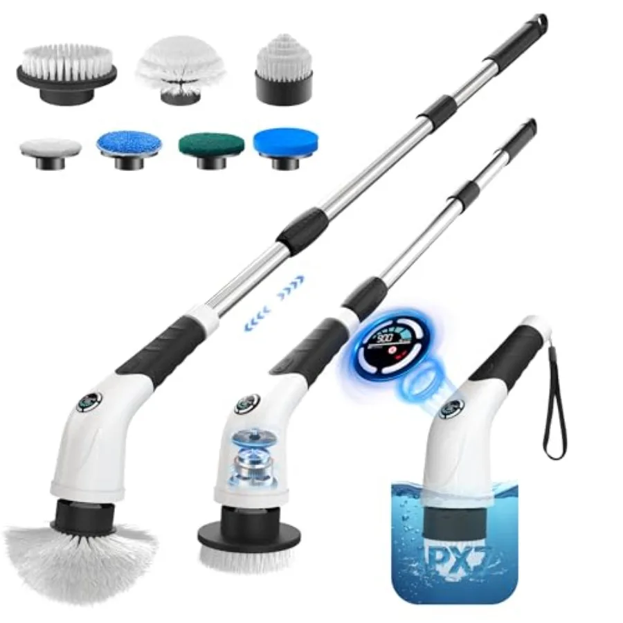 

Cordless Electric Spin Scrubber IPX7 Waterproof Rechargeable Power Cleaning Brush with 4000mAh Battery 210min Runtime 7 Brush H